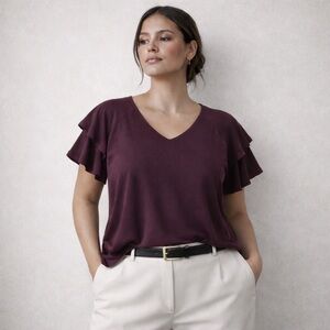 STEAL! Like New Eytino 4X Plum Top | Ruffle Trim | Vacation | Long Length